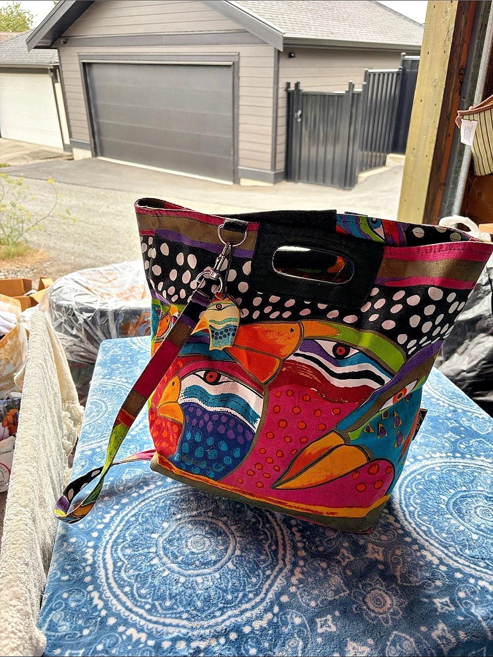 Laurel Burch Multicolor Abstract Print Tote